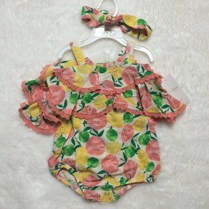 Jessica Simpson Baby Romper Set 18 Months Pink Yellow Fruit Print